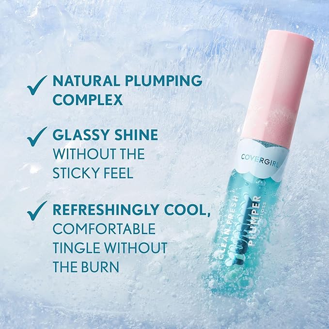Covergirl Clean Fresh Yummy Plumper Lip Gloss, 820 Pixie Dust, Plumper, Shiny, Vegan Formula, Easy to Apply, Minty Flavor, 0.33oz
