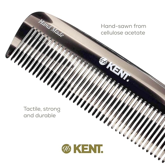 Kent 12T Graphite Wide Tooth Detangling Comb - 5.5" Handmade Pocket Comb for Thick, Curly, and Wavy Hair, Large Tooth Grooming Combs for Hair, Beard, and Mustache - Saw-Cut and Hand Polished