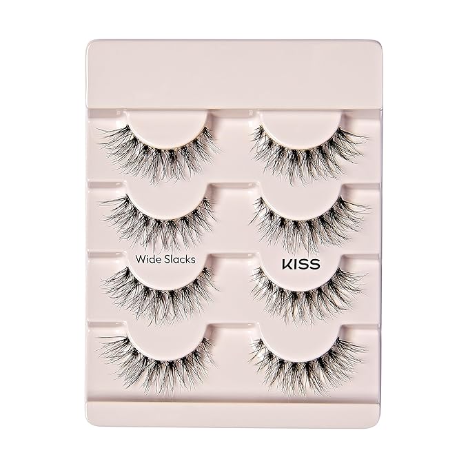 KISS The New Natural, False Eyelashes, 'Nude Blazer', 12 mm, Includes 4 Pairs Of Lashes, Contact Lens Friendly, Easy to Apply, Reusable Strip Lashes