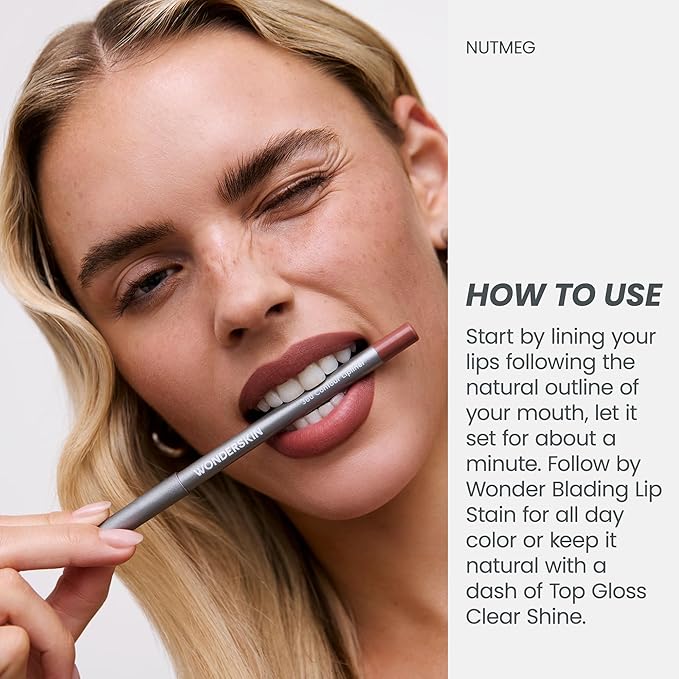 Wonderskin Lip Liner Pencil - 360 Contour Lipliner, Long Lasting, Sharpenable, Waterproof and Transfer-Proof Brown Lip Liner Pencil (Nutmeg)