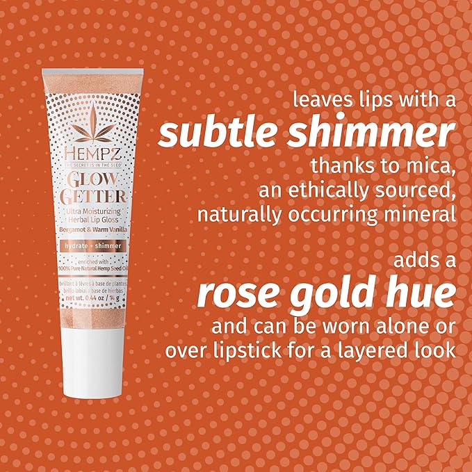 Hempz Glow Getter Lip Gloss, Hydrating Balm with Shimmer .44 oz.