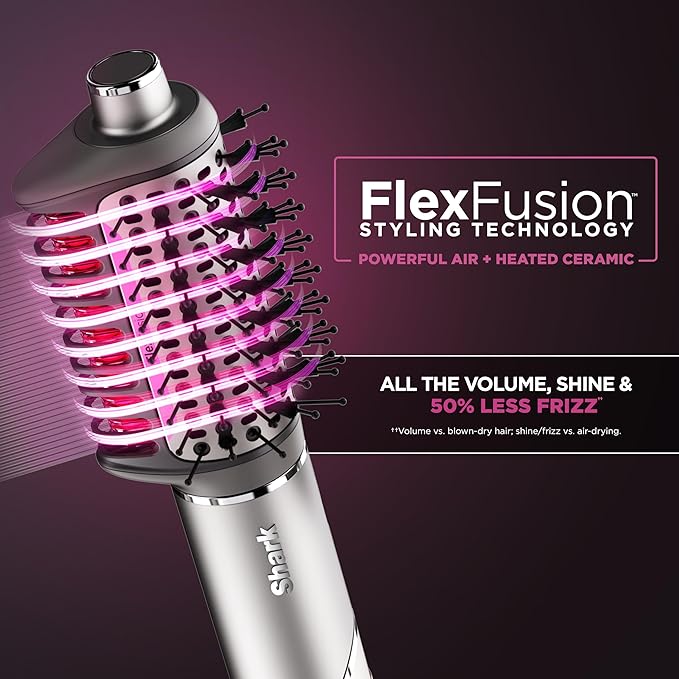 Shark FlexFusion Hair Dryer with Fusion Hair Brush, Diffuser, Ceramic Air Styler with Auto-Wrap Hair Curlers, Ceramic Plates, Metallic Mist HD642