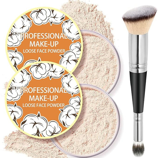 2PCS Loose Face Powder, Oil Control Minimizes Pores Finish(04# Natural)