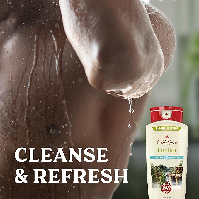 Old Spice Cleansing Body Wash for Men, 24/7 Shower Fresh with Lasting Scent, Cleanse & Refresh, Gentle on Skin, Vitamin B3, Timber with Sandalwood + Cypress Scent, 18 oz (Pack of 4)