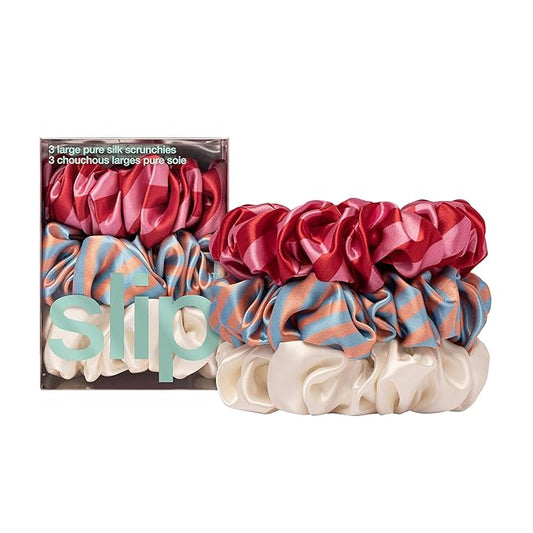 slip Large Scrunchie Midsummer | Set of 3 Pure Silk Large Scrunchies | Includes 1 Sunshade, 1 Bianca, 1 Midsummer | 100% Mulberry Silk, Anti-Crease, Gentle on Hair, Reduces Breakage