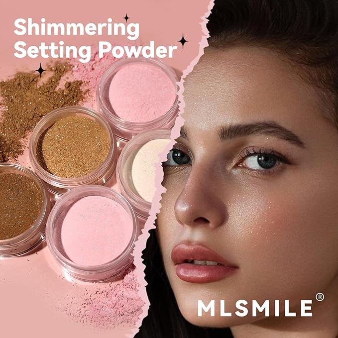 AKARY Pink Translucent Setting Powder, Shimmer Finishing Powder