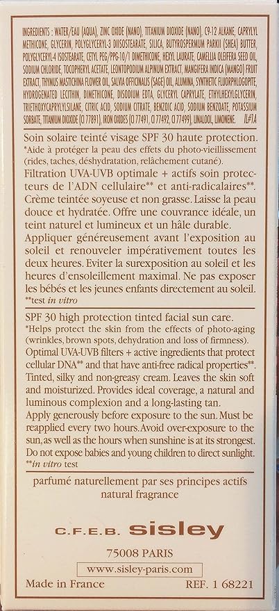 Sisley Super Soin Solaire Tinted SPF 30 No. 1 Natural Sun Care for Women, 1.3 Ounce