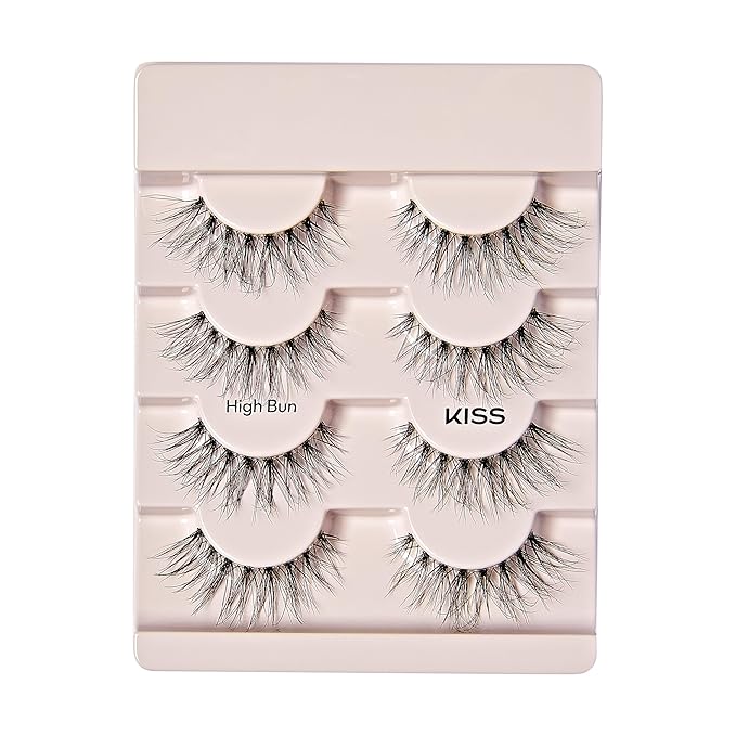 KISS The New Natural, False Eyelashes, 'Wide Slacks', 12 mm, Includes 4 Pairs Of Lashes, Contact Lens Friendly, Easy to Apply, Reusable Strip Lashes