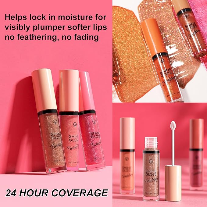 Lipgloss Lip Plumper Gloss Shimmer High Shine Lip Gloss Moisturizing Tinted Lip Gloss Long Lasting Waterproof Lip Oil (03# Watermelon Red Shimmer)