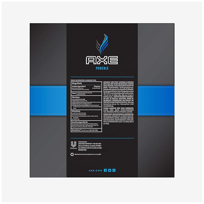 AXE Phoenix Holiday Gift Set With Body Spray, Antiperspirant & Deodorant Stick and Body Wash for Grooming 3 count