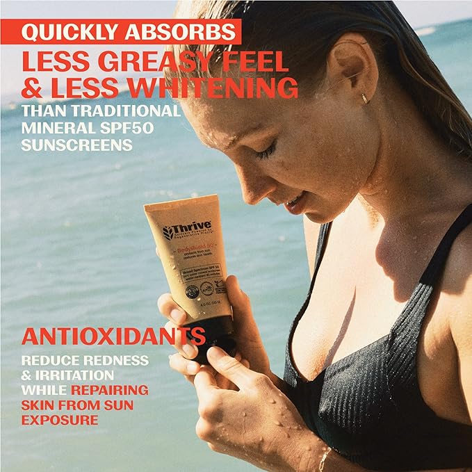 Thrive Natural Care Body Mineral Sunscreen SPF50 - Water Resistant Reef Safe Sunscreen with Broad Spectrum Clear Zinc Oxide Sun Block - Vegan, 5.8 Oz (Pack of 2)