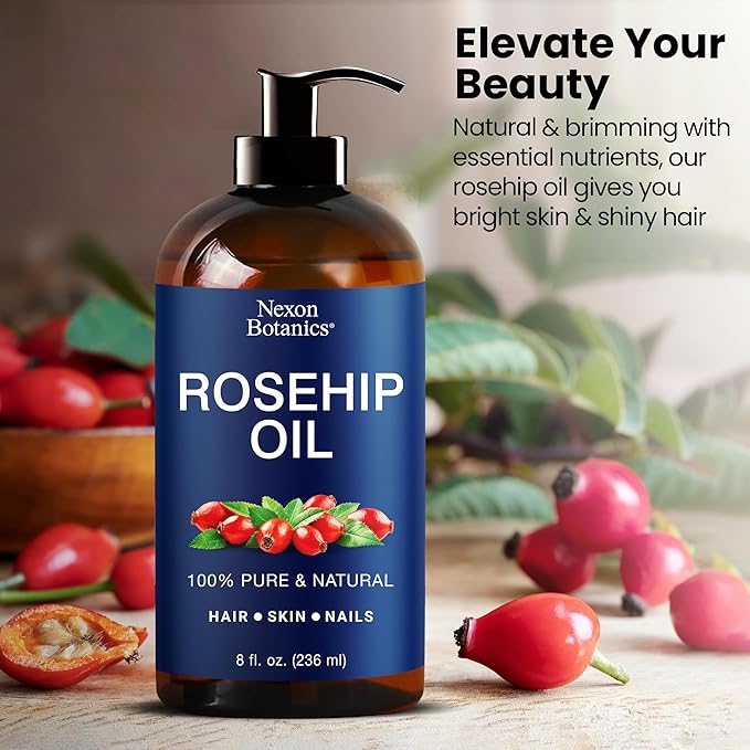 Rosehip Oil for Face 8 fl oz - Rosehip Seed Oil for Gua Sha, Massage, and Skin Care - Aceite de Rosa Mosqueta - Nexon Botanics