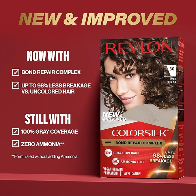 Revlon ColorSilk with Bond Repair Complex, Auburn Permanent Hair Color, 100% Gray Coverage, Ammonia Free Hair Dye, Vegan Keratin, 49 Auburn Brown (Pack of 3)