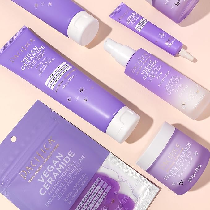 Pacifica Beauty, Vegan Ceramide Face Wash + Face Lotion Set, Cleanser, Moisturizer, Sensitive Skin, Dermatologist + Allergy Tested, Eczema Association Approved, Fragrance Free, Vegan