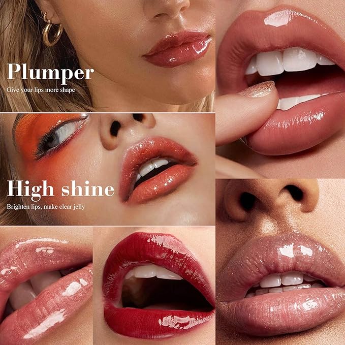 Lip Plumper Gloss Glitter Tinted Plumping Lip Gloss For Women Hydrating Long Lasting Shimmer Moisturizing Glossy Non Sticky Lip Gloss (04#)