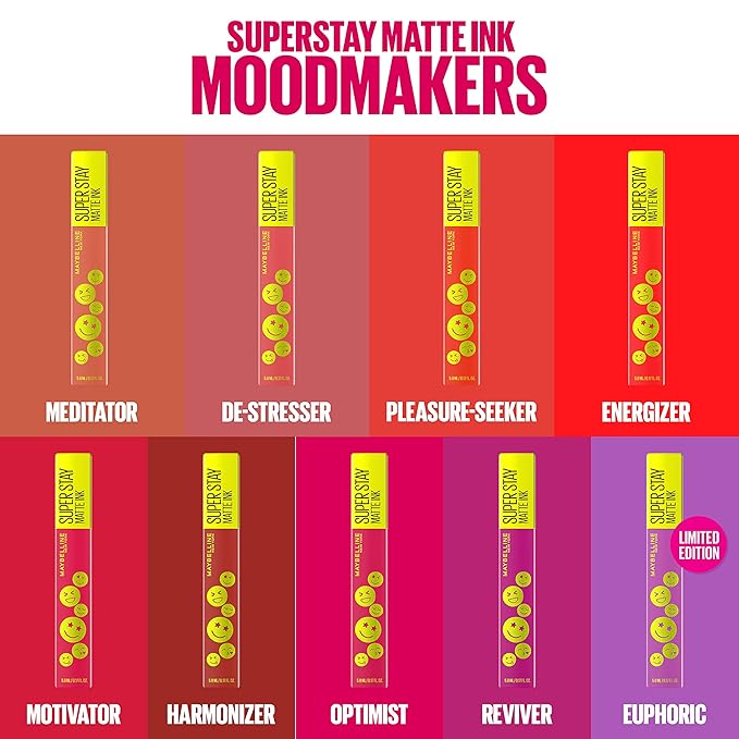 Maybelline Super Stay Matte Ink Liquid Lip Color, Moodmakers Lipstick Collection, Long Lasting, Transfer Proof Lip Makeup, Optimist, Pink, 1 Count
