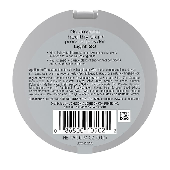 Neutrogena Healthy Skin Pressed Makeup Powder Compact with Light 20,. 34 oz