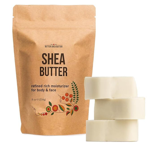 Refined Shea Butter Unscented - 100% Pure African Shea Butter for Hair & Dry Skin - Use for Soap Base, Face & Body Moisturizer, for DIY Whipped Body Butter & Lip Balm 8 oz Bar