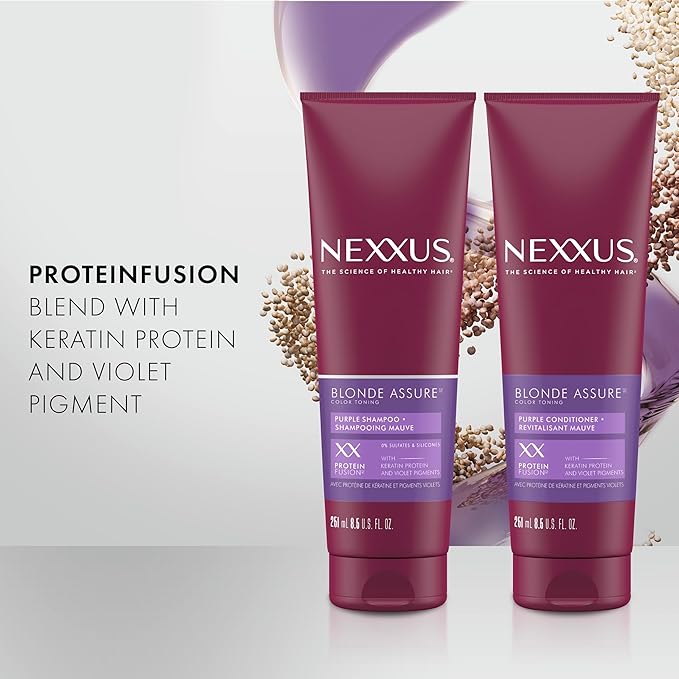 Nexxus Blonde Assure Purple Shampoo & Conditioner Color Assure 2 Pack Blonde, Bleached & Silver Hair Color Shampoo & Conditioner with Keratin Protein & Violet Pigment 8.5 fl oz