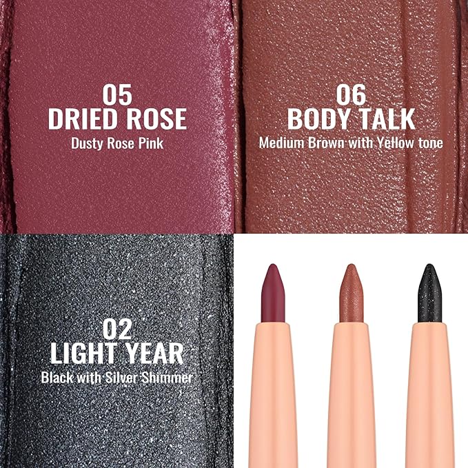 Oulac Waterproof Lipliner Pencil Set - Smooth and Creamy, Retractable Lip Makeup for Precision Application, Vegan & Cruelty-Free, 02+05+06