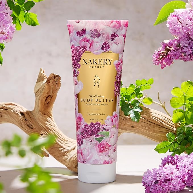 Nakery Skin Toning Body Butter - Firming Body Moisturizer for Women - Peptide Infused Body Cream for Dry & Sagging Skin - Firming Body Cream for Face, Neck, Shoulders, Arms & Legs - Enchanted Lilac