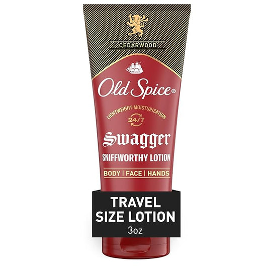 Old Spice Body Lotion for all skin types, Travel Size 24/7 Lightweight Moisturization with Amazing Scent for Face, Hand and Body, Swagger Scent of Cedarwood, Instant Absorption, 3oz