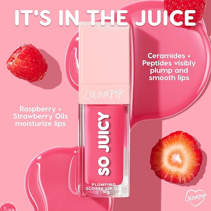 ColourPop So Juicy Plumping Glossy Lip Oil - Hydrating & Plumping Lip Oil with a Sheer Wash of Non-Sticky Color - Infused with Peptides, Ceramides & Ginger - Beverly Drive (0.29)