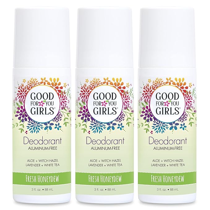 Good for You Girls Aluminum-Free, Natural & Vegan Deodorant for Kids, Preteens, Teens, Safe & Effective Odor Protection, Clear Roll-On, Natural Fragrance | Fresh Honeydew, 3 oz (Pack of 3)