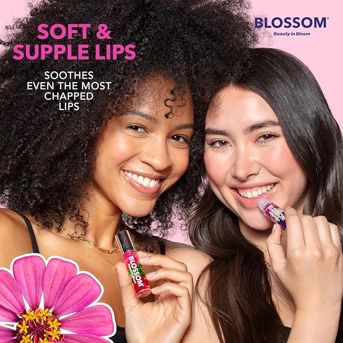 Blossom Roll on Lip Gloss, Scented Clear High Shine Moisturizing Lip Oil, Non Sticky, Infused with Real Flowers, Made in USA, 0.2oz, Lychee