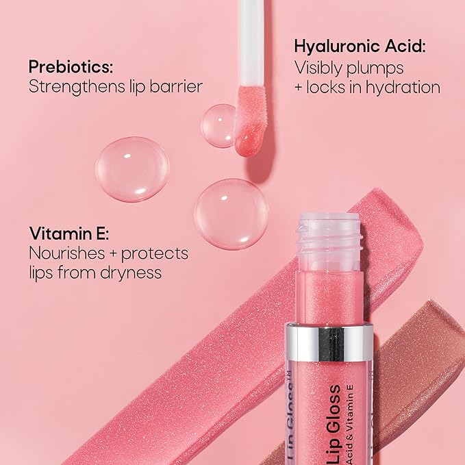 Almay Color & Care Hydrating Lip Gloss, Soft Natural Hues, Prebiotic Complex, Hyaluronic Filling-Sphere Technology, 100 Pink Twilight, 0.1 Fl Oz