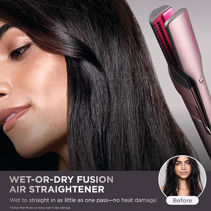 Shark FlexFusion Hair Straightener & Powerful Hair Dryer with Diffuser, Fusion Hair Brush, Ceramic Air Styler with Auto-Wrap Hair Curlers, Ceramic Plates, Cosmic Blush HD642S