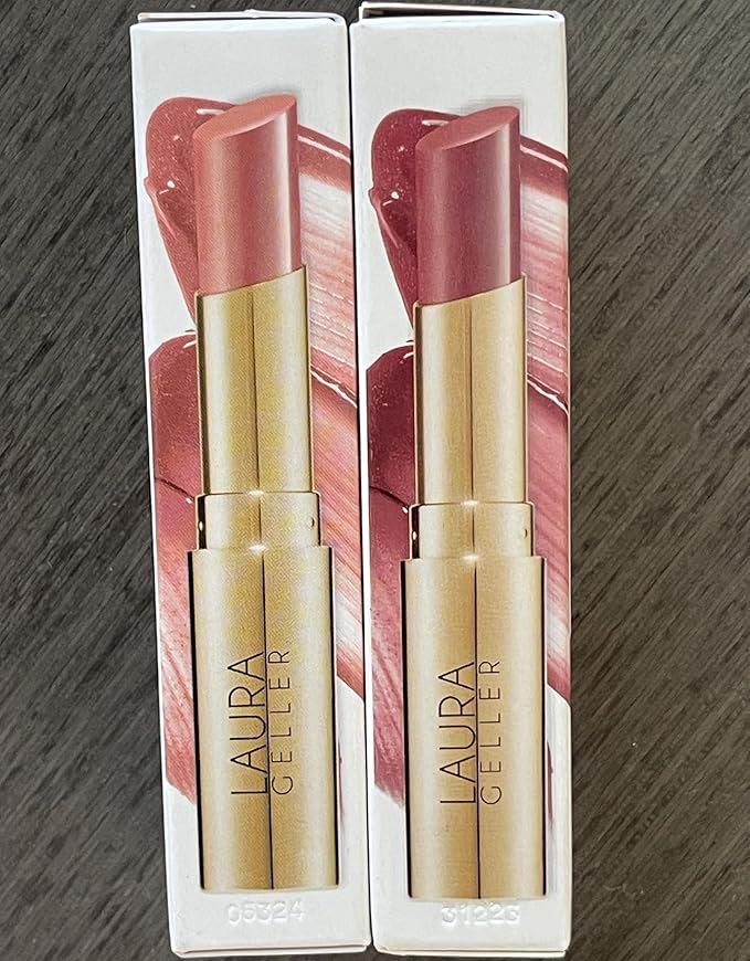 LAURA GELLER NEW YORK Jelly Balm Moisturizing Tinted Lipstick Duo, Hydrating Hydrating Vitamin E - Semi-Shine Finish |Tinted Lip Balm Set Brick House & In the Buff