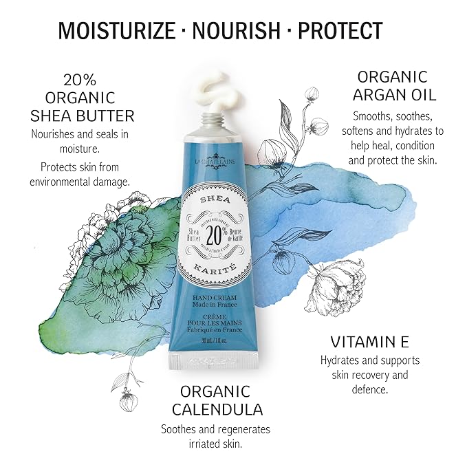 La Chatelaine 20% Shea Butter Hand Cream, Travel Size, Organic Argan Oil, Moisturizing, Nourishing, Extra-Rich Hand Lotion, Made in France, Paraben Free, 1 oz / 30ml (Shea)