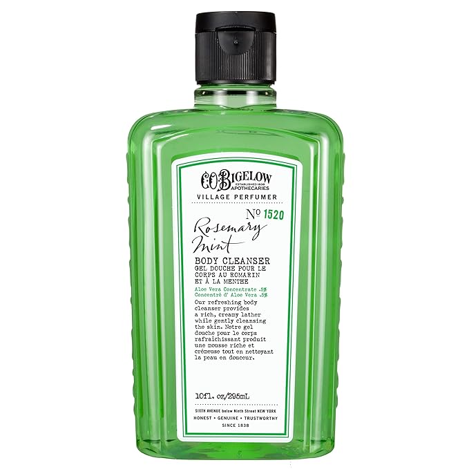 C.O. Bigelow Rosemary Mint Body Cleanser, Village Perfumer Moisturizing Body Wash for Men and Women with Aloe Vera, Sodium PCA, and Glycerin, 10 fl oz