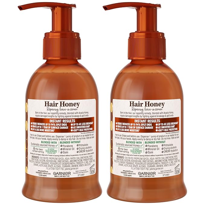 Garnier Whole Blends Honey Treasures Hair Honey Repairing Serum for Long, Damaged Hair, 5.1 Fl Oz, 2-Count (Packaging May Vary)