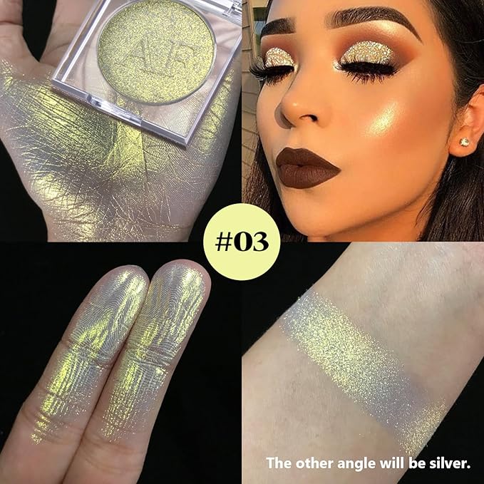 Highlighter Makeup Contour Palette, Gold Silver Duochrome iluminadores Vegan #03