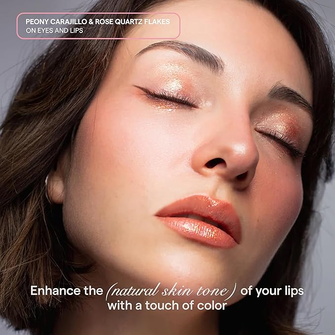 SARELLY CREATIVO LAB | Makeup Set Clear Lip Gloss + Shimmer and Shine | Beauty Vegan Skincare Make Up - Trending Lip Makeup | Peony Carajillo & Rose Quartz flakes