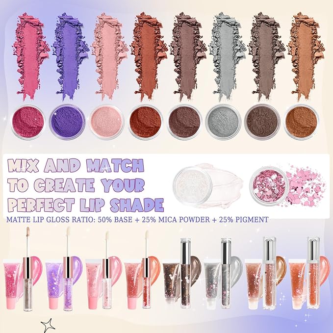 Lip Gloss Making Kit, Make Your Own Lip Gloss Kit, DIY Lip Gloss Making Supplies, Moisturizing Glitter Lip Kit Lipgloss Making Kits, Lipgloss Sets for Girls Tween Girls Trendy Stuff Women