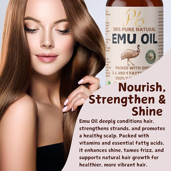 Emu Oil, 100% Pure Australian Emu Oil – Refined & Unscented – Natural Moisturizer for Hair, Skin, Face & Body – Helps with Scars, Dry Skin & Massage – 4 fl oz Glass Bottle