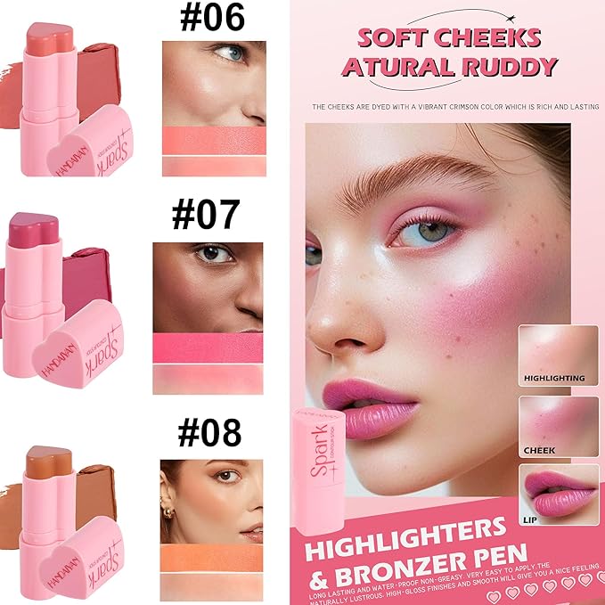 Heart Blush Stick, Matte Rouge Stick, Cheek Contour (06#, 0.) 21 OZ