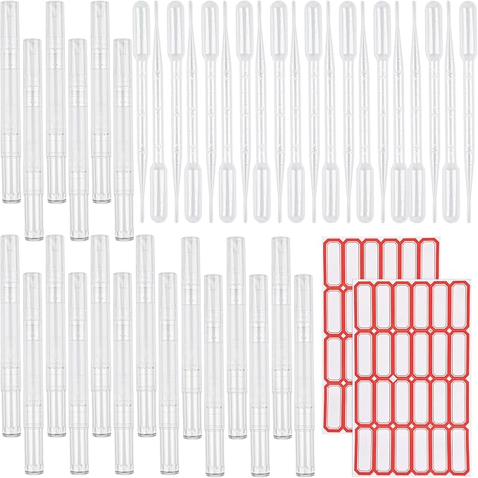Framendino, 20 Pack Cuticle Oil Pens Empty Transparent Twist Pens with Brush Tip Liquid Tube Stickers