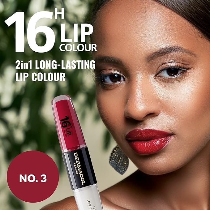 Dermacol NEW 16-Hour Lip Colour, Highly Pigmented Glossy Lip Stain, Two-Phase Lip Plumper Gloss, Kissproof Lip Makeup Products with Matte and Glitter Finish,n.3
