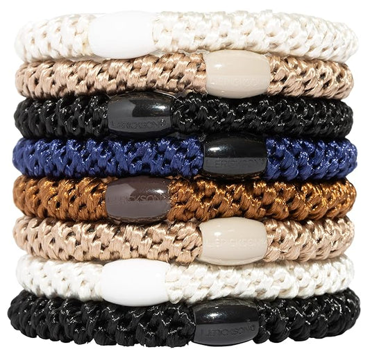 L. Erickson Grab & Go Pony - Classic - 8 Pack Ponytail Holder Hair Ties - Black, White, Beige Neutral Mix