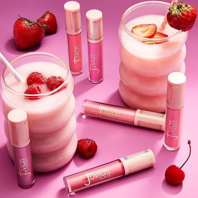 Juvia's Place Smoothie Lip Gloss Tutti Fruitty - Hydrating Cream Lipgloss with Pink & Mauve Tones - Non Sticky Plumping Glosses - High Shine Lipgloss for Women - Lip Plumper w/Cocoa Butter & Chia Oil