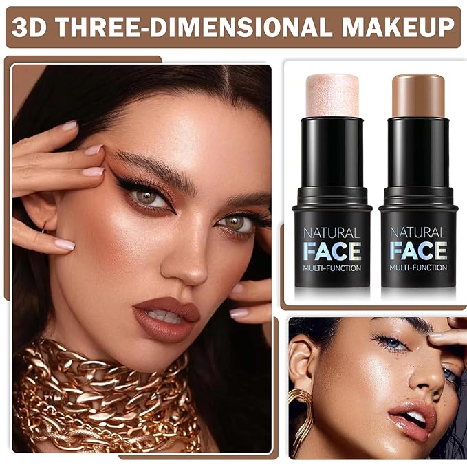 Bronzer Stick Highlighter Stick Cream Contour Stick Makeup,2PCS for Women-Medium