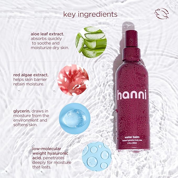 HANNI Water Balm Hydrating Body Mist, Moisturizer Spray with Hyaluronic Acid for All Skin Types, Lotion Replacement, 200 mL / 6.76 fl oz