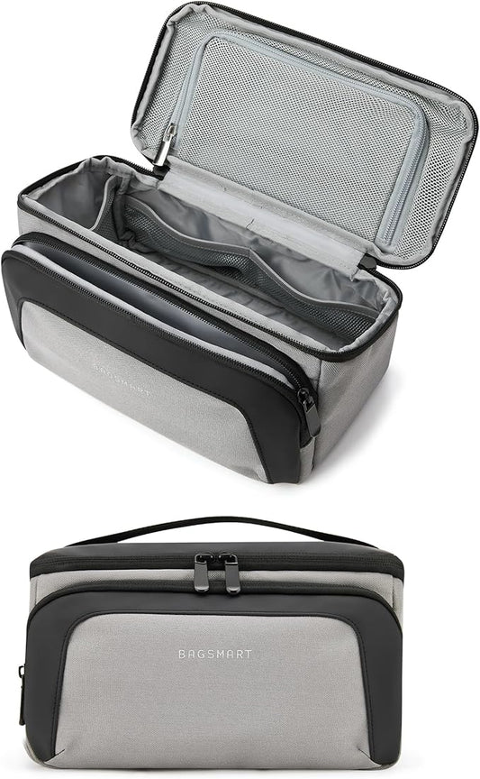 BAGSMART Toiletry Bag for Men, Wide Opening Travel Bag for Toiletries, Dopp Kit Water Resistant Shaving Hygiene Bag for Bathroom Shower, Toiletries Accessories,Travel Essentials-Gray