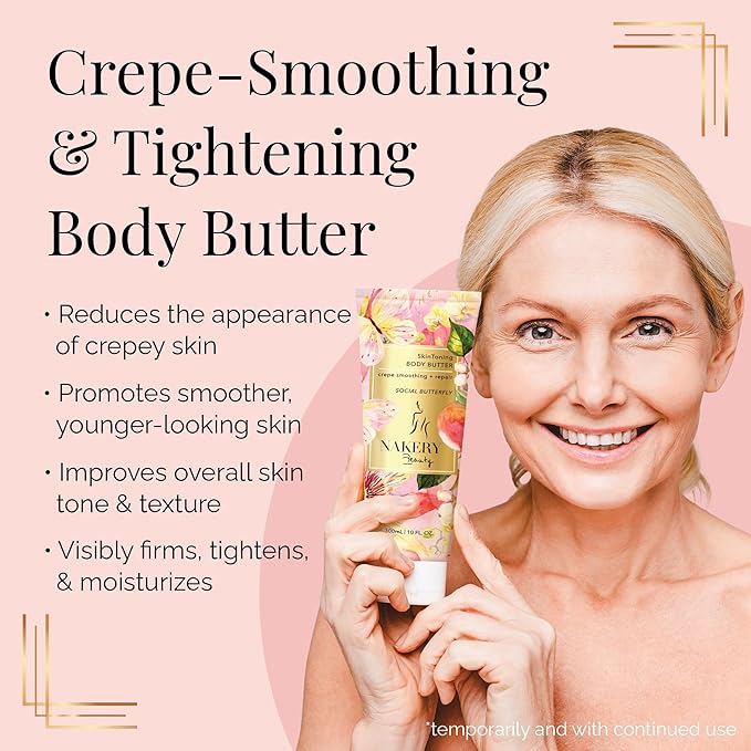 NAKERY Body Butter Anti Aging Moisturizer - Body Cream Skin Tightening Cream & Neck Firming Cream, Moisturizing Cream & Neck Tightening Cream for Body & Face Cream for Dry Skin 300ml(Social Butterfly)