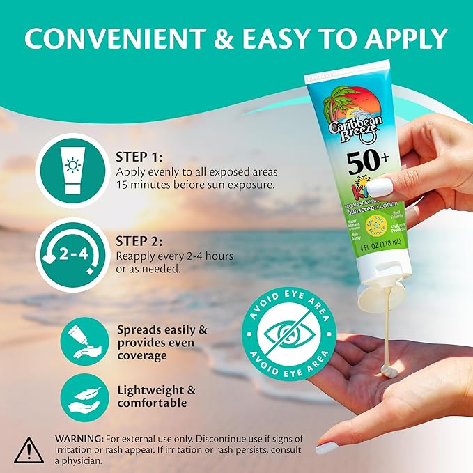 Reef Friendly Kids Sunscreen Lotion SPF 50, Mango Lime Scent Body Sunscreen Lotion, Rich in Anti Oxidants, Water Resistant Up to 80 Minutes, Broad Spectrum Body Lotion with Sunscreen, 4 oz, 2 Pack