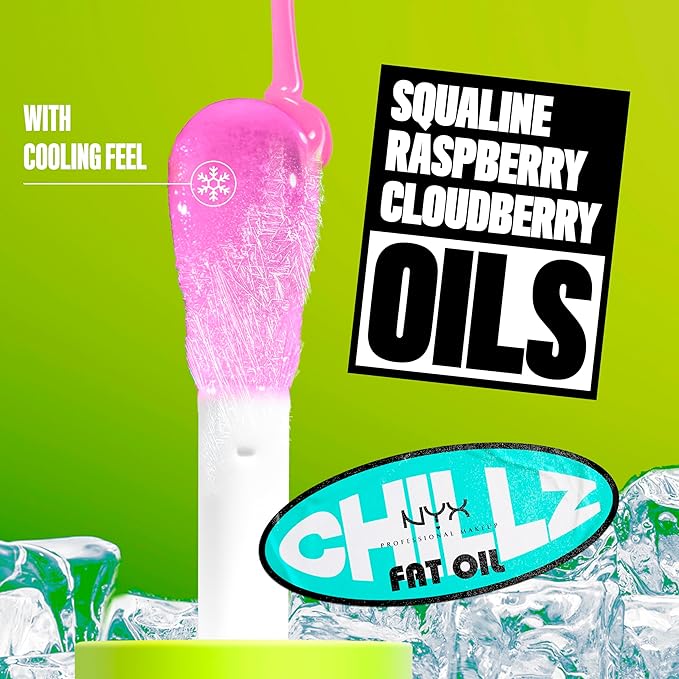 NYX PROFESSIONAL MAKEUP Fat Oil Chillz, Moisturizing, Shiny and Vegan Tinted Lip Gloss - Strawberry Slush (Sheer Pinkish Purple)